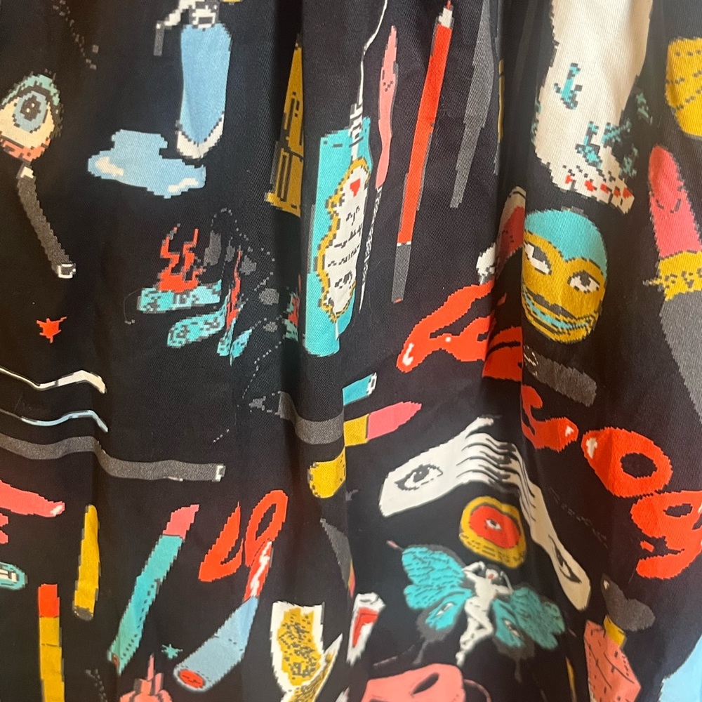 Lazy Oaf Black Multi Cosmetic Print Midi Dress NWOT - Picture 7 of 8